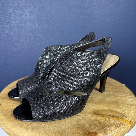 Bandolino "Mirabella" Black Sparkly Slingback Peep-toe Heels, Size 10 - Picture 1 of 10